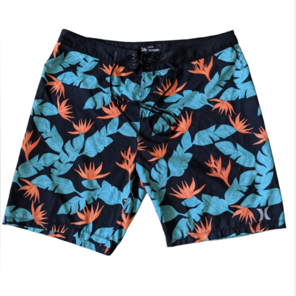 Hurley board shorts 36 swim trunks blue-green orange black Vacation